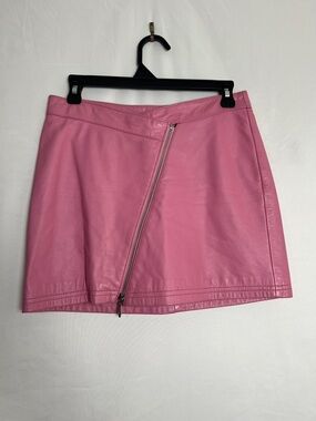 Wilsons Leather Pink Asymmetric Zip Mini Skirt